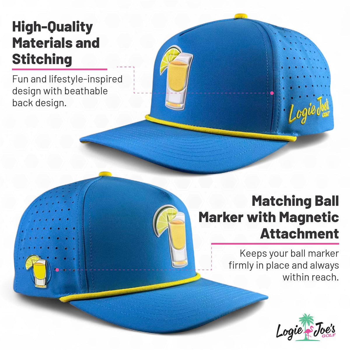 Sugar Rush Golf Hat | Snapback Cap | Built-in Magnetic Ball Marker Holder + Marker Included | Adjustable Cotton Candy